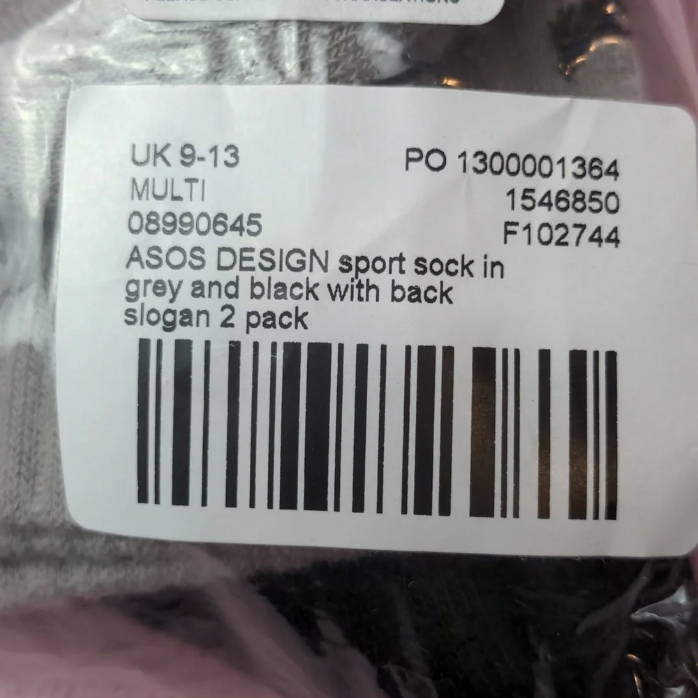 ASOS 2 Pack Gray and Black Sports Socks size 9-13 UK